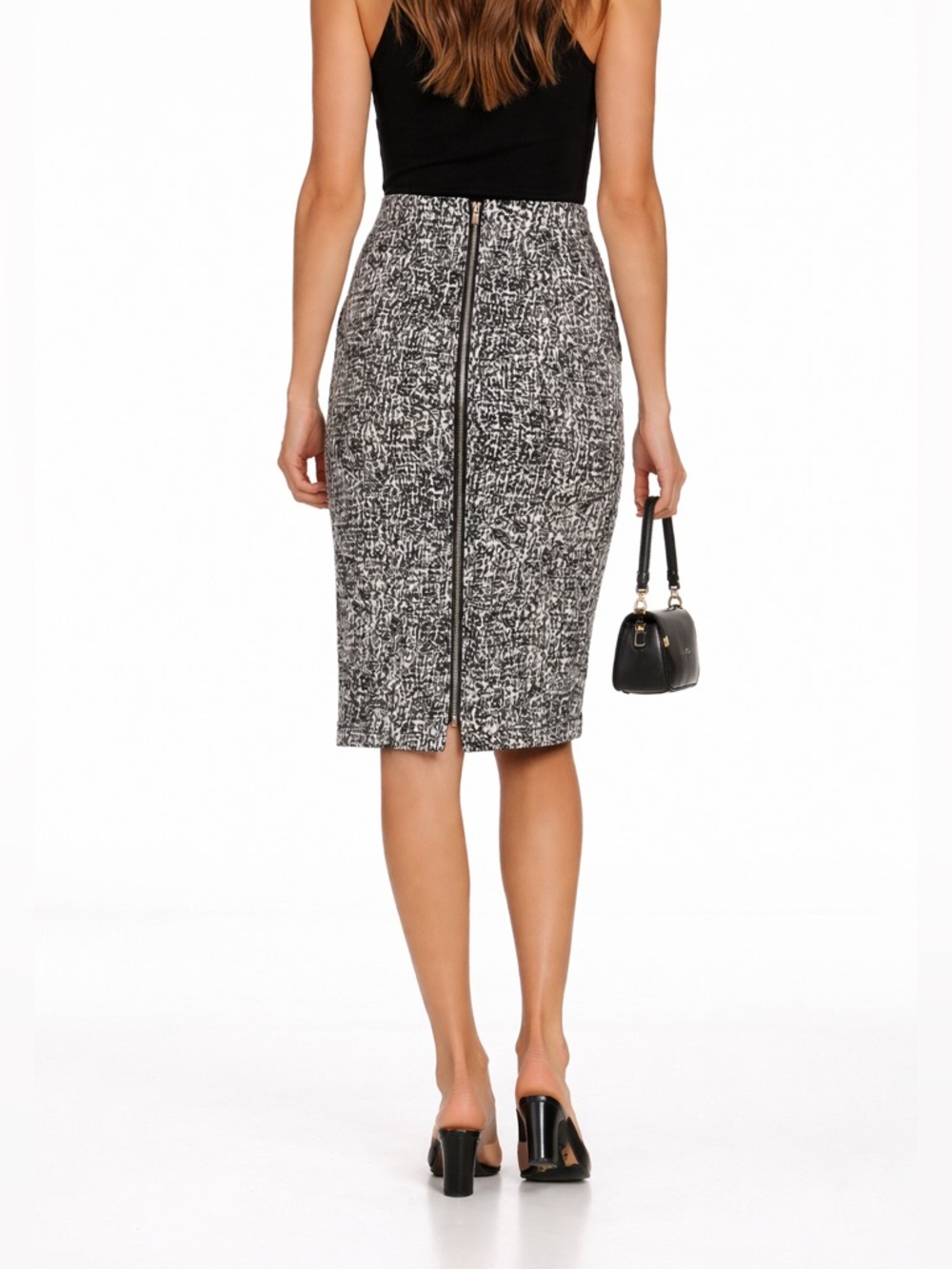PINKO Textured Pencil Skirt Black White Zip Back Made in Italy Size 8